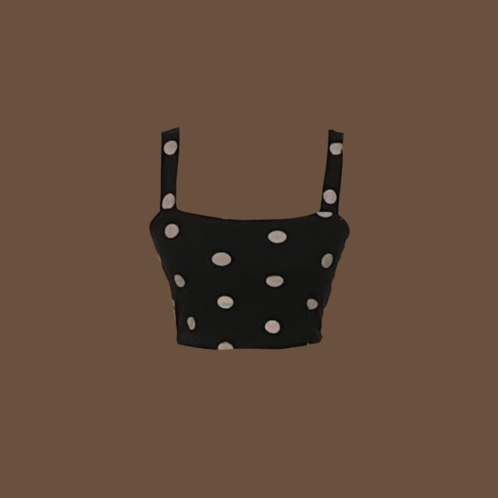 Black crop top with white polka dots !!